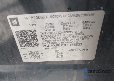 2020 Chevrolet Equinox Fwd Premier 2.0L Turbo from USA, damaged, VIN 2GNAXPEX7L6158823